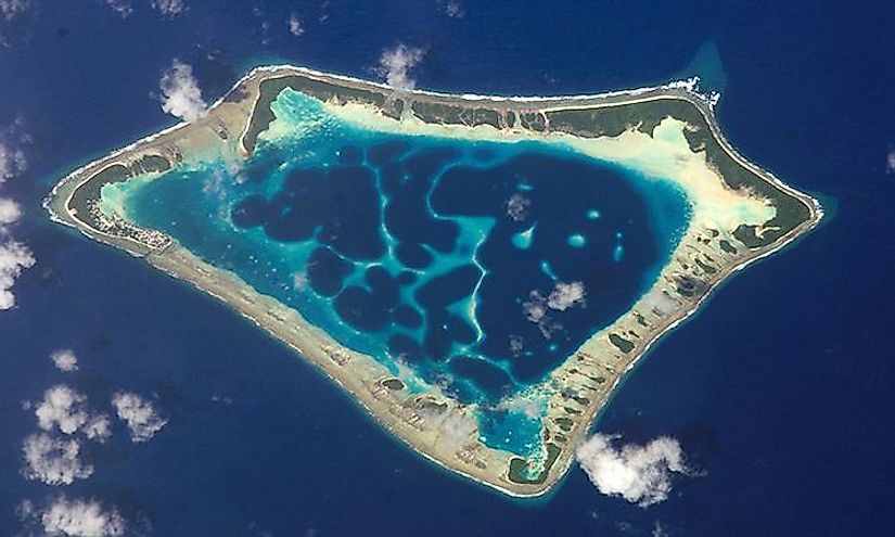 Satellite picture of the Atafu atoll in Tokelau in the Pacific Ocean.