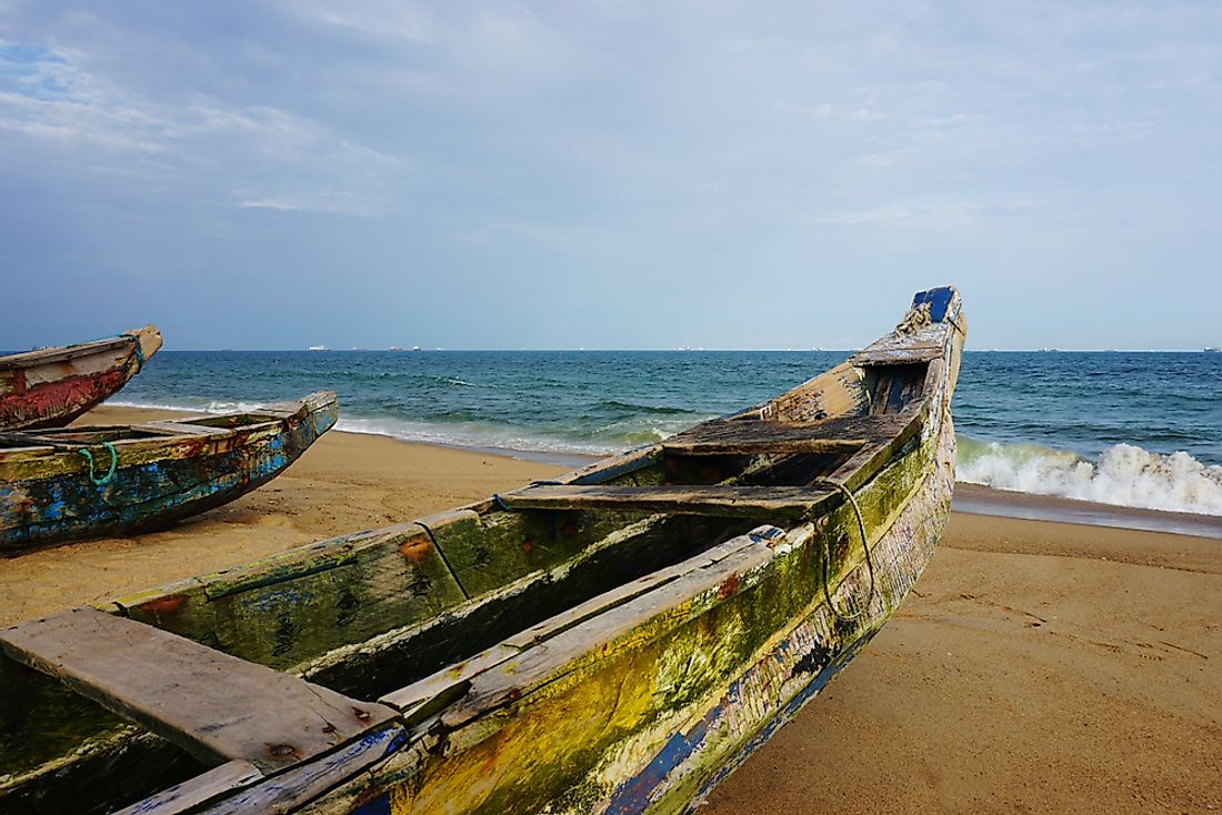 Fishing boats at the shore in Togo. 