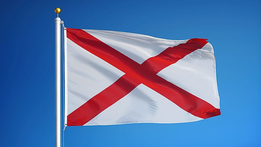 The Alabama state flag features the crimson cross of St. Andrew.