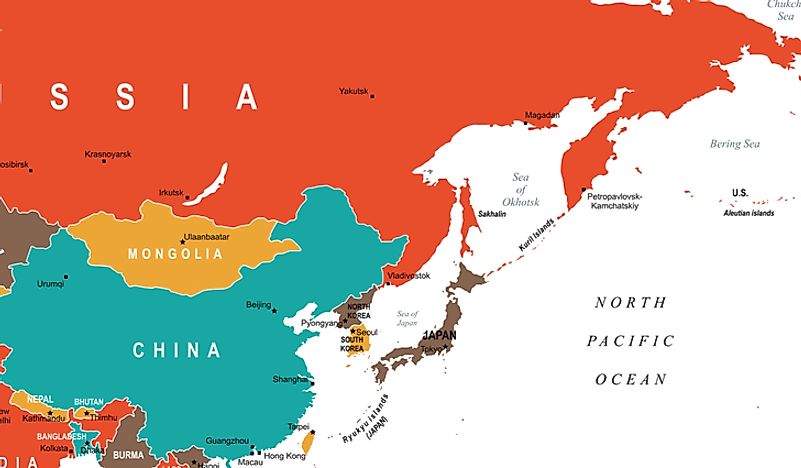 A map showing countries considered to be part of East Asia. 