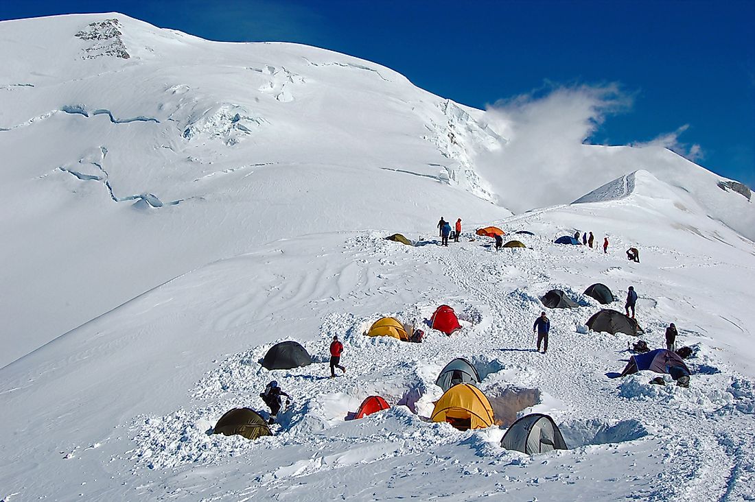 Tents halfway up Mont Blanc, France. 