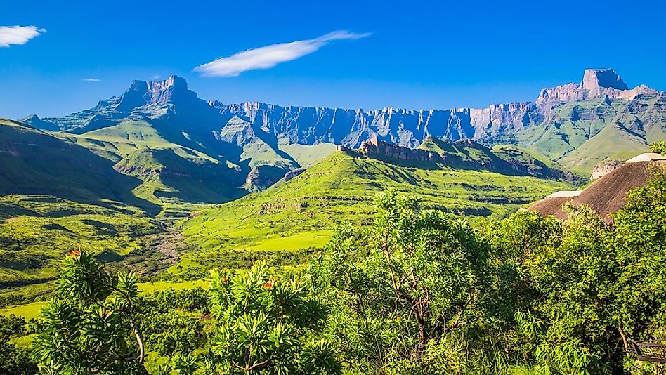 The Great Escarpment rises up to tower over the lands below it in the Drakensberg portion of the formation in South Africa.