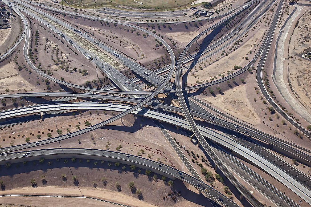 Aerial view of major highway Interchange in Phoenix. Image credit: Tim Roberts Photography/Shutterstock.com