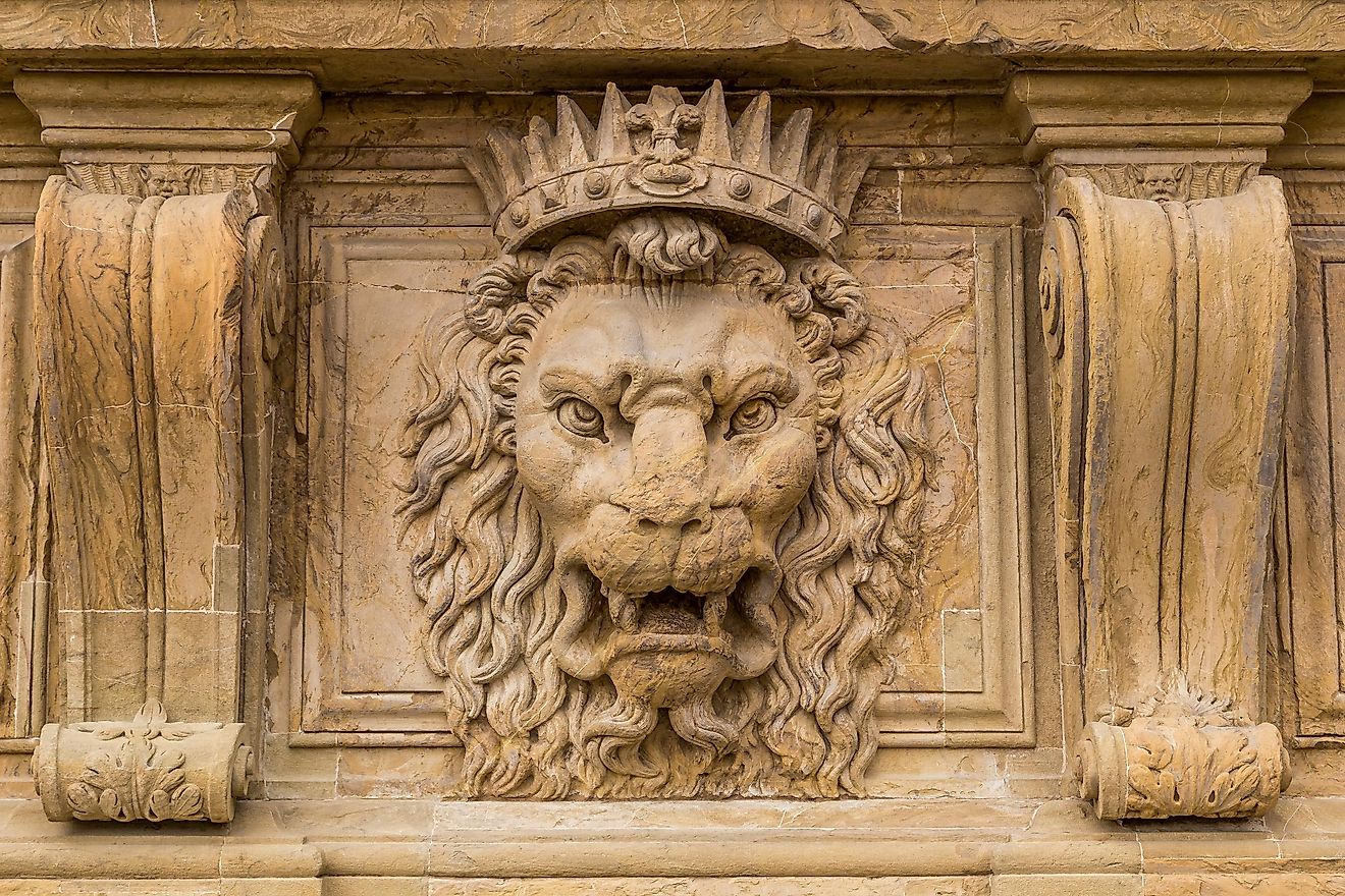 Close up lion stucco at Palazzo Pitti, the old palace of Medici family in Florence, Italy.