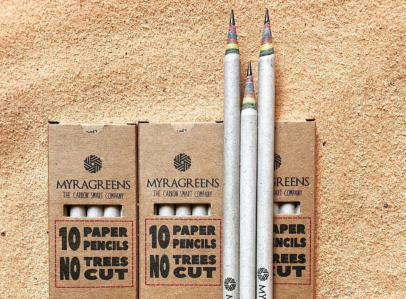 Recycled pencils made by MyraGreens. Photo credit: MyraGreens.
