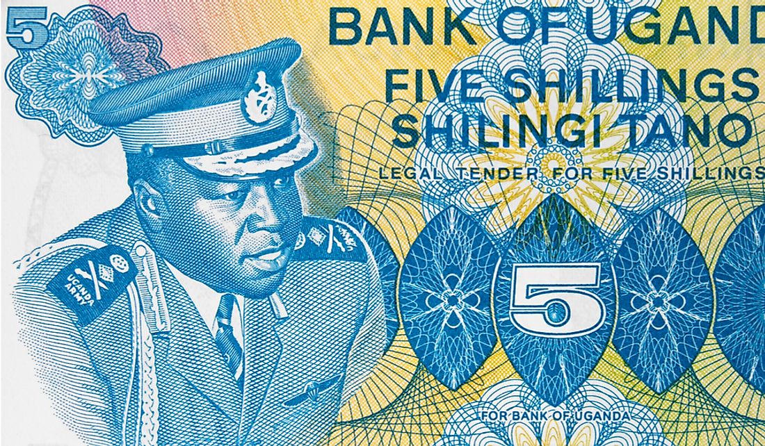 Idi Amin depicted on the Ugandan 5 shilling banknote.