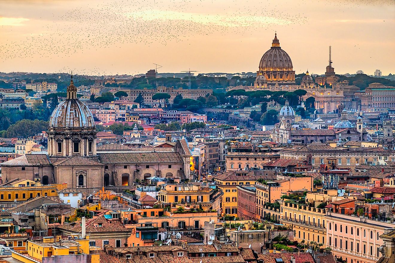 The skyline of Rome, the most populated city of Italy.