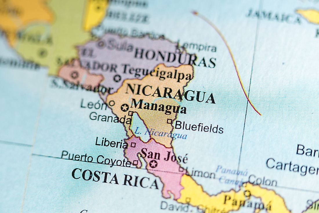 Nicaragua's location on a map. 