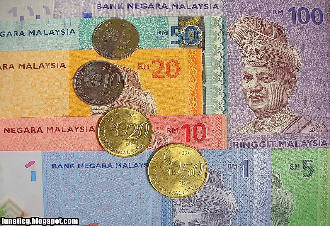 Malaysian currency notes and coins.