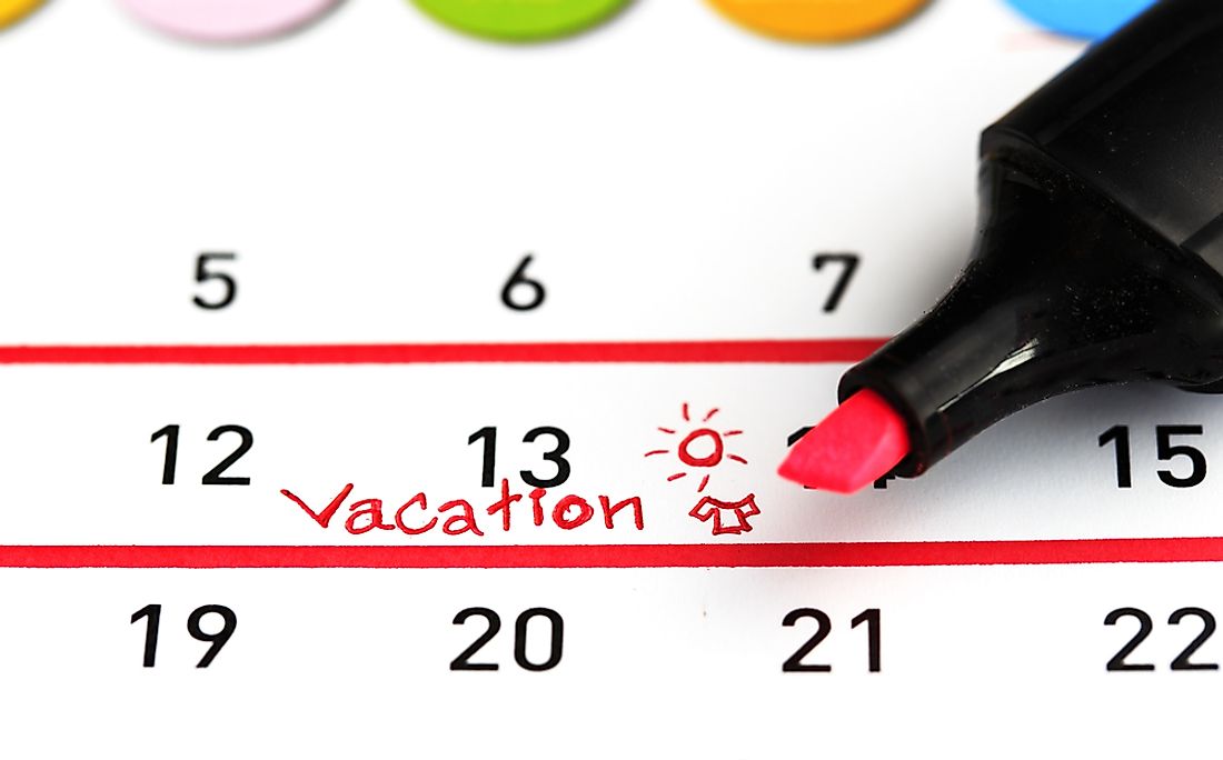 In many countries, paid vacation days are in addition to public holidays. 