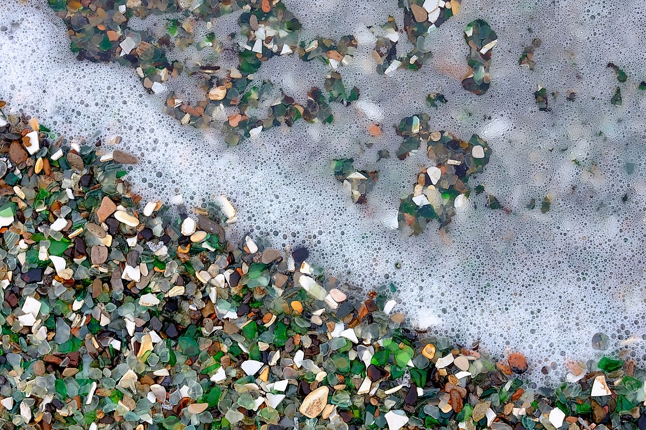 Wave action on the glass pebbles of the Glass Beach.