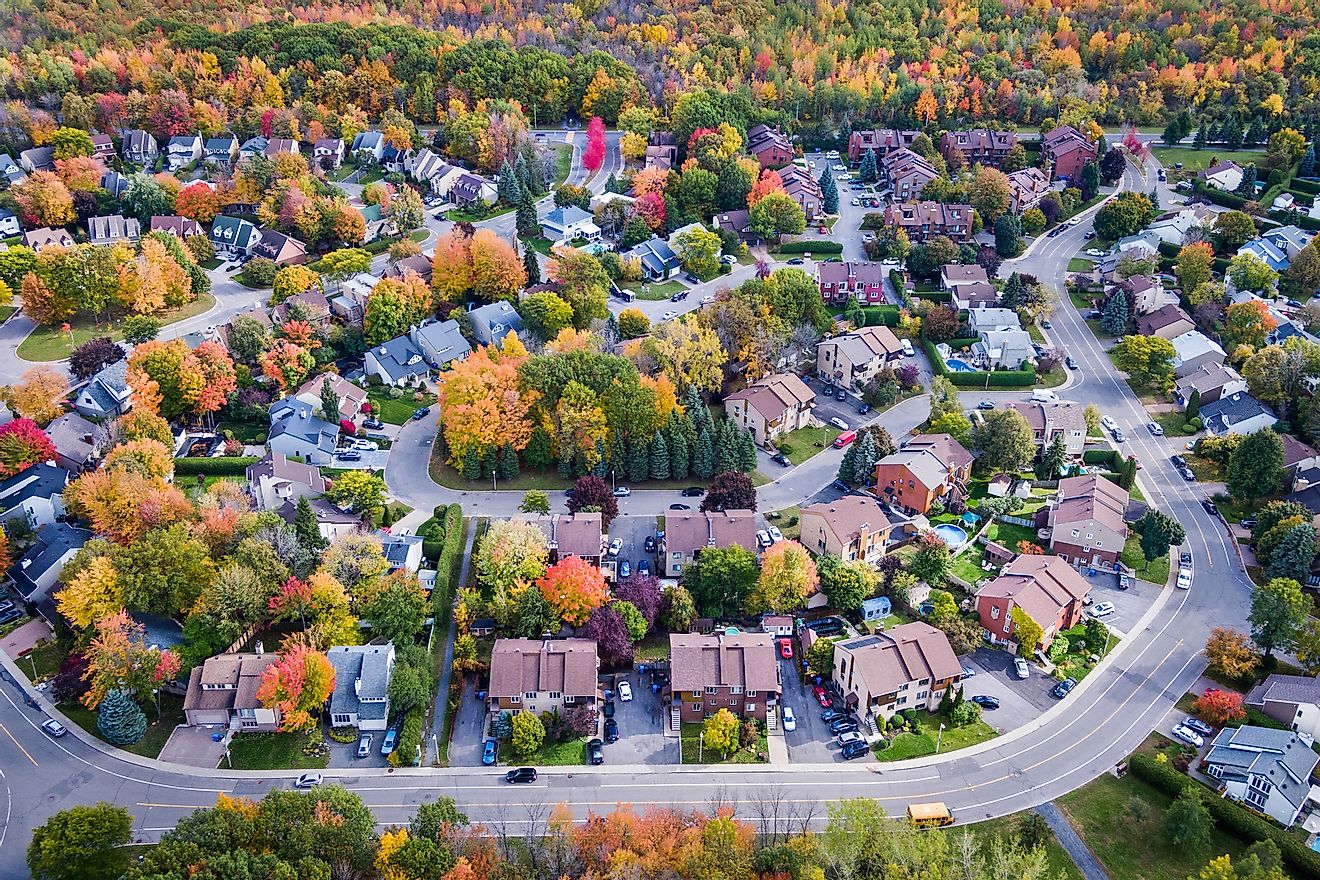 Residential neighbourhood in the suburbs of Montreal during autumn season in Quebec, Canada.