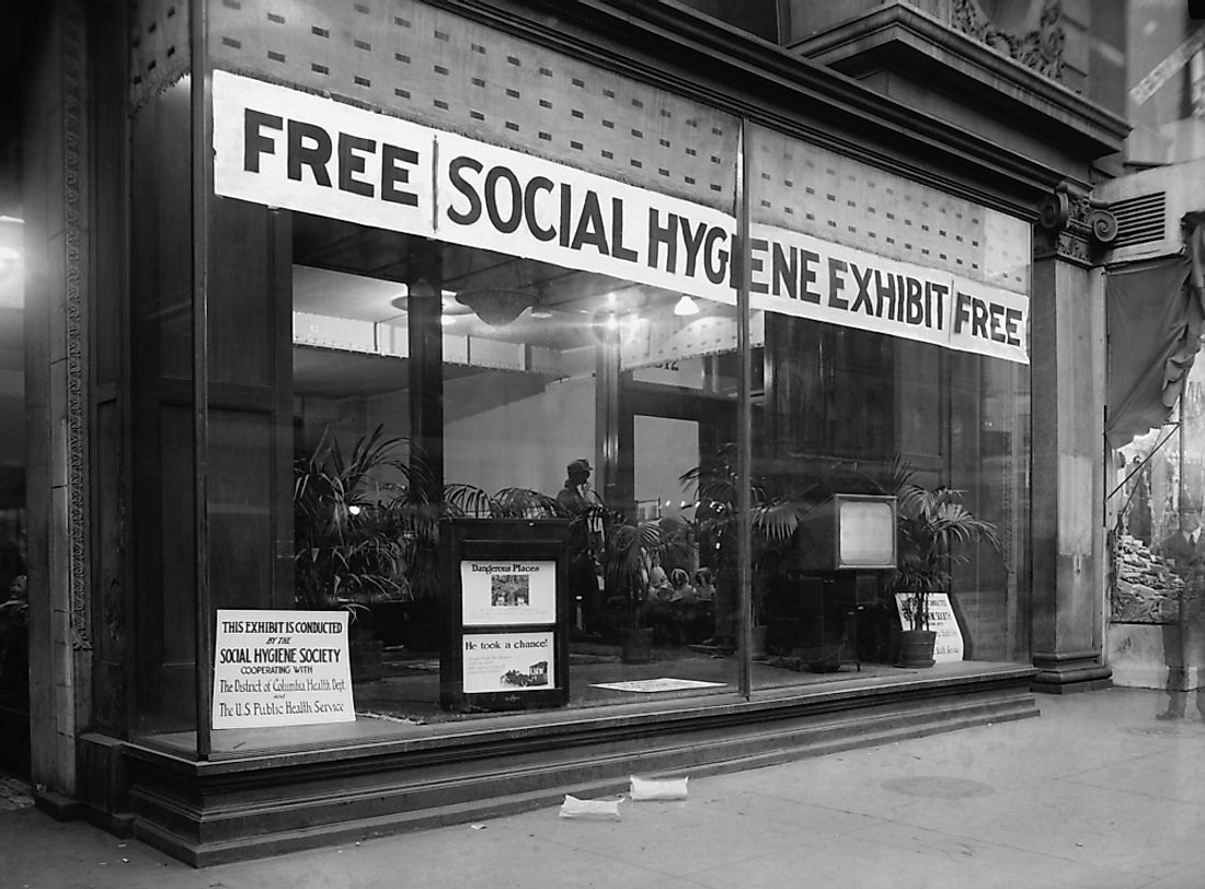 Storefront for the Social Hygiene Society in Washington, D.C. in 1922, part of the Progressive era movement for social reform.