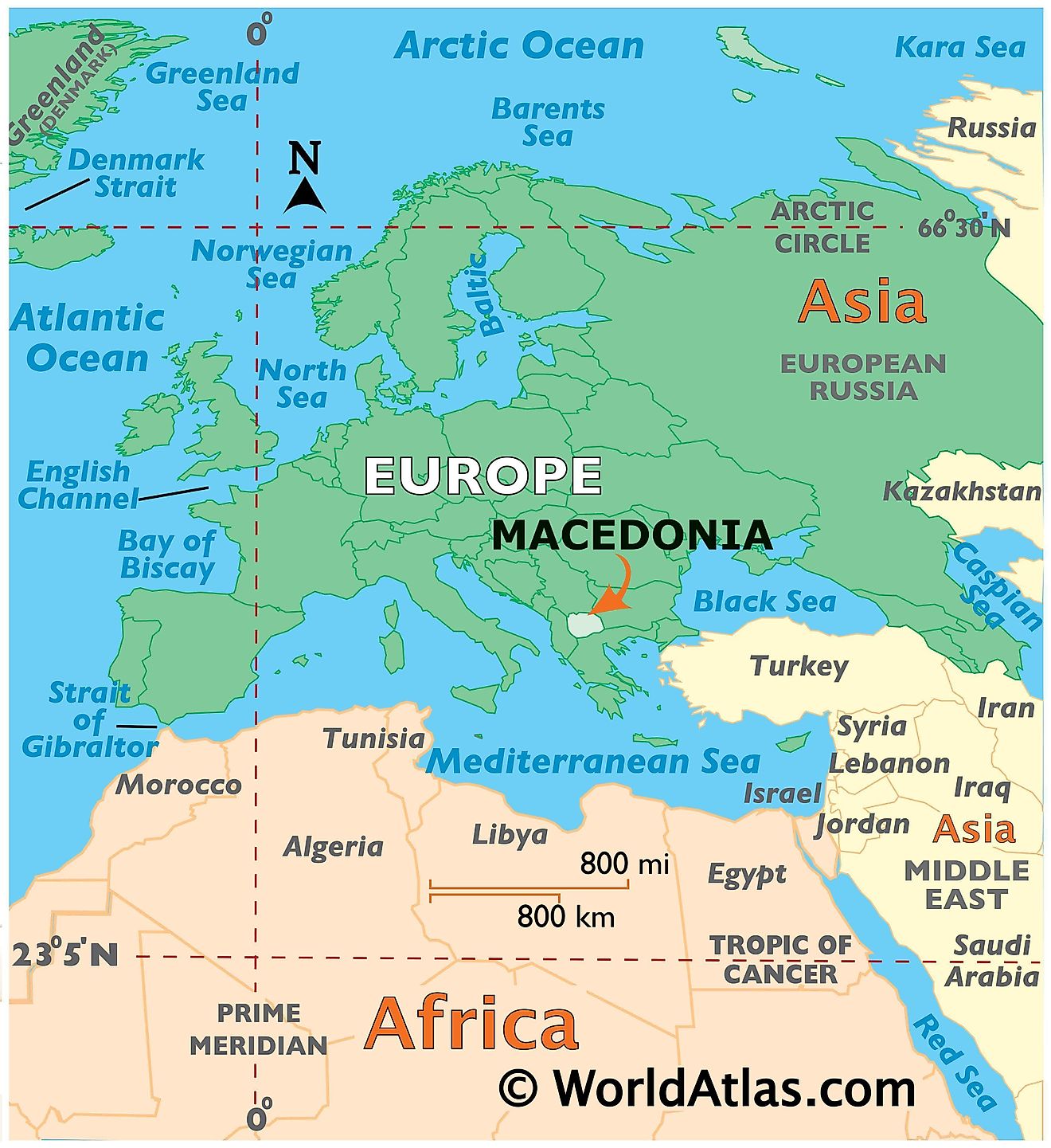 Map showing location of Macedonia in the world.
