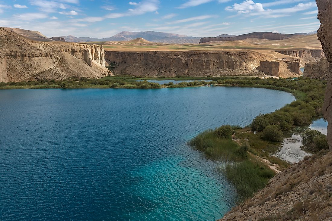 Band-e Amir, sometimes referred to as "Afghanistan's Grand Canyon", nestled in the Hindu Kush at 3,000 meters elevation.