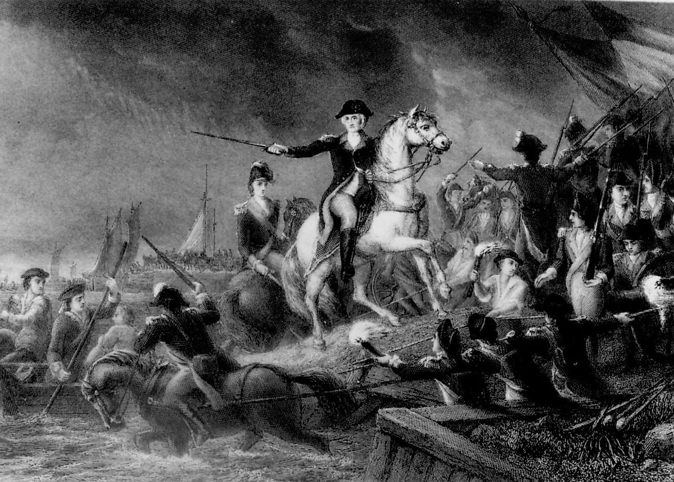Washington leads the retreat from Long Island. Image credit: James Charles Armytage / Public domain