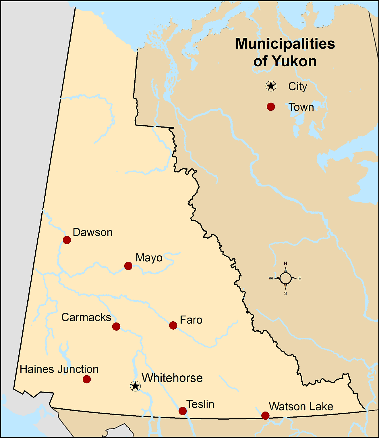 Administrative Map of Yukon showing its municipalities and its capital city - Whitehorse. Image credit: Hwy43/Wikimedia.com
