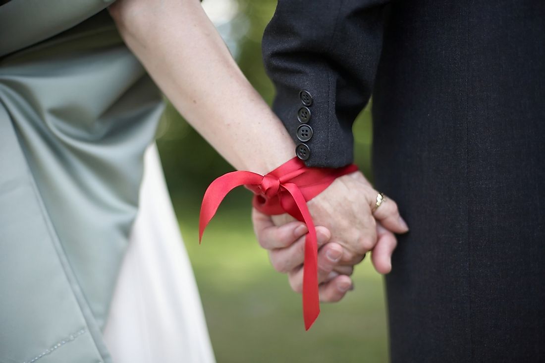 In Western Europe, many couples signify their wedding vows through a tradition called Celtic Handfasting during which the couple's hands are tied together.