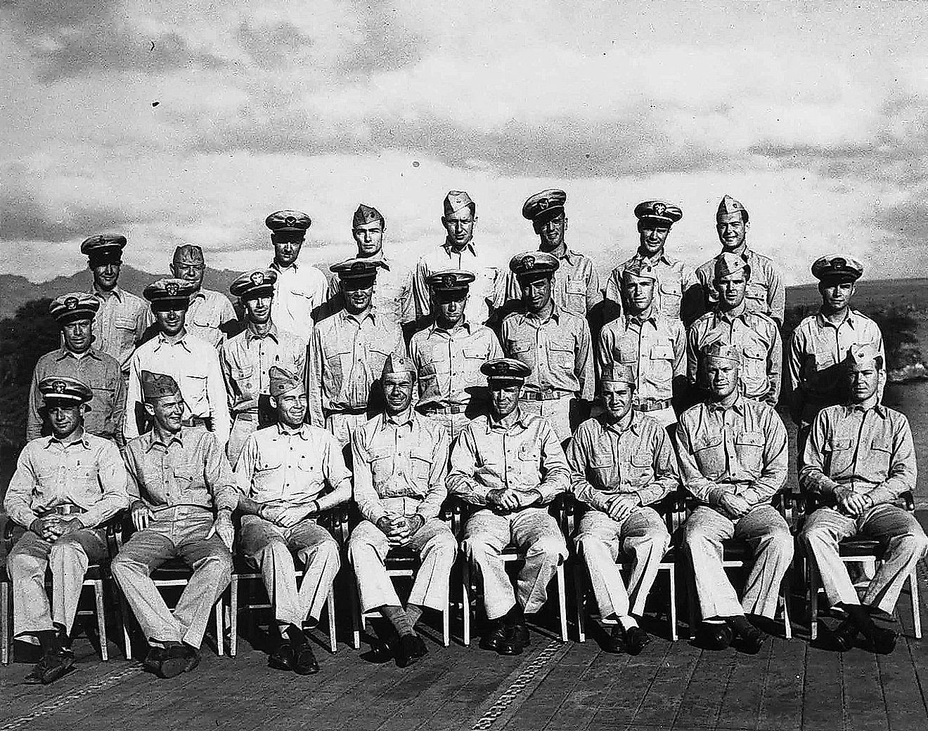 The Gunnery officers of USS Monterey. Ford is second from the right, in the front row. Image credit: US Navy / Public domain