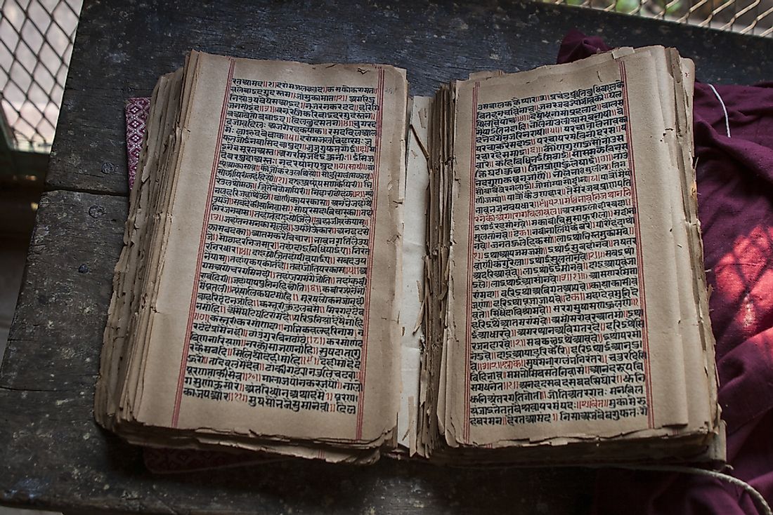 Ancient text written in Sanskrit. Editorial credit: bodom / Shutterstock.com