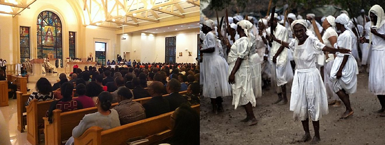 A Roman Catholic Mass (left) and Vodou ceremony (right) in contemporary Haiti.
