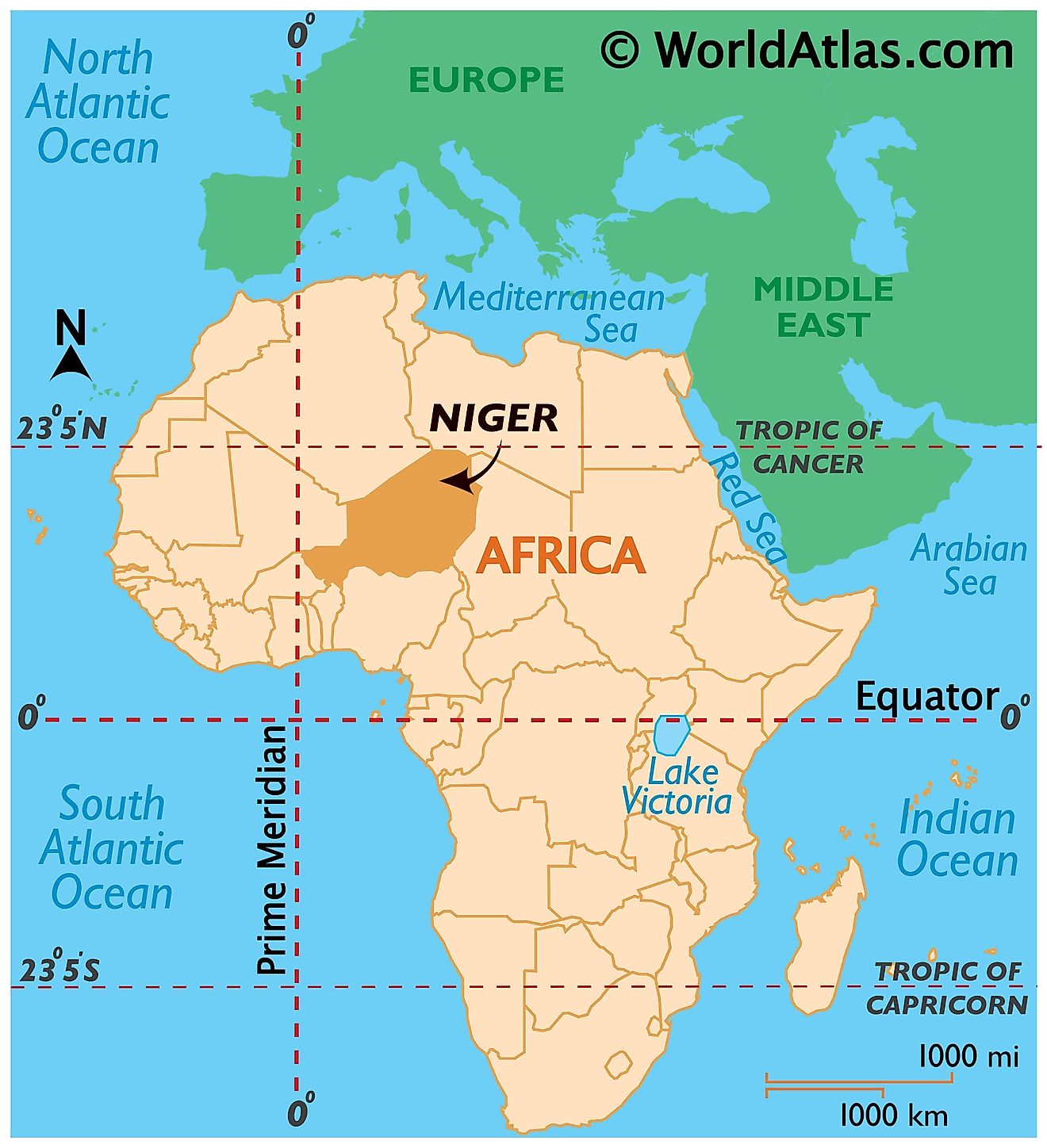 Map showing location of Niger in the world.