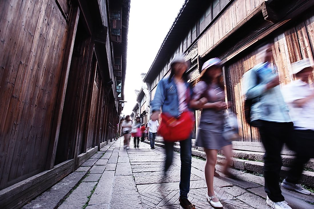 Tourists walking in Hangzhou. 
