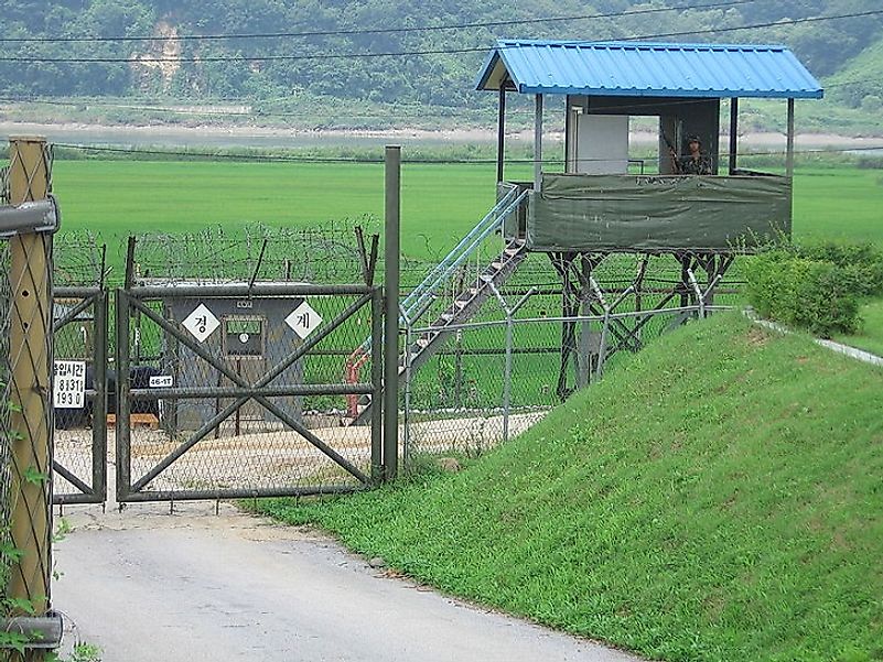 A South Korean guard stationed along the Korean Demilitarized Zone (DMZ). Despite the name, this border area between North and South Korea is highly volatile.