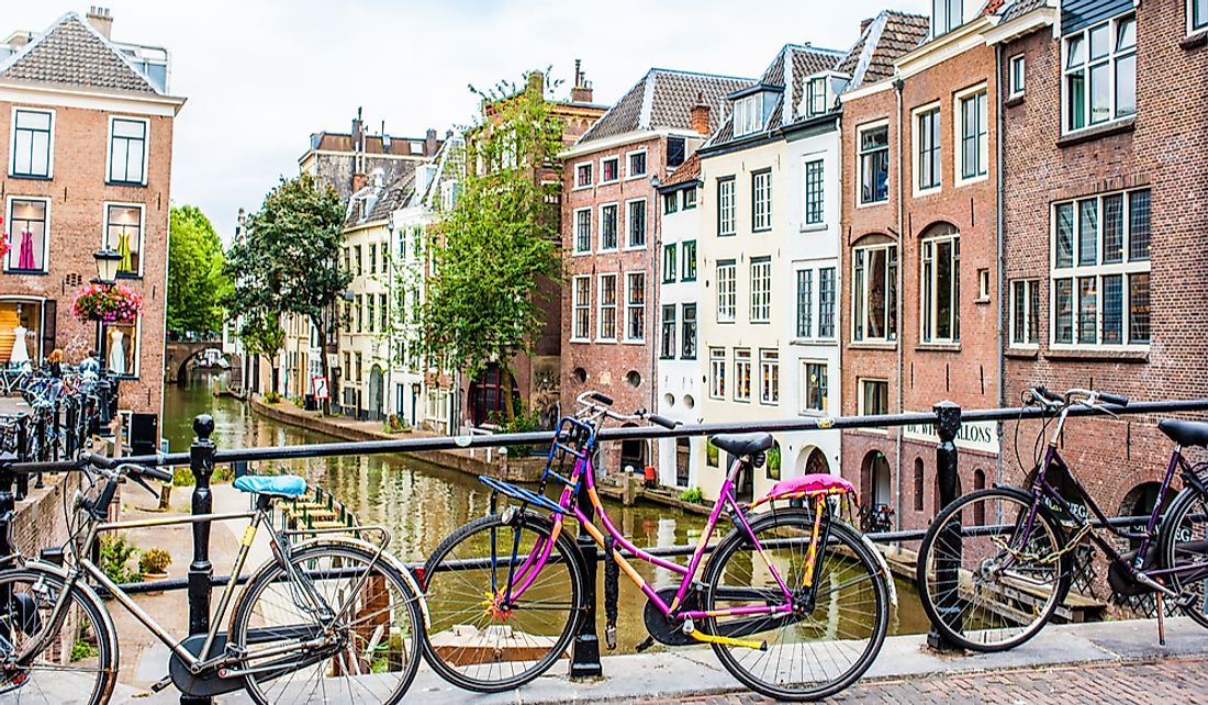 Bicycles lining a street over the canal in Utrecht, Netherlands. Editorial credit: Stephan Schlachter / Shutterstock.com