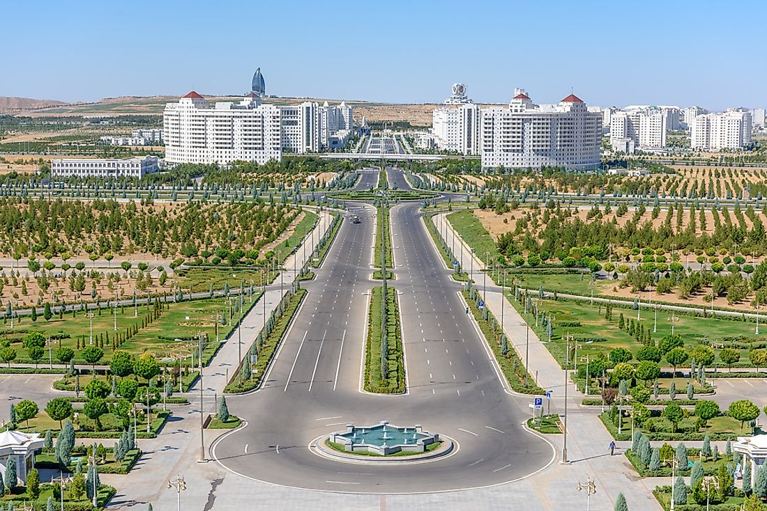 A view of ​Ashgabat​​ from the north towards the city center.