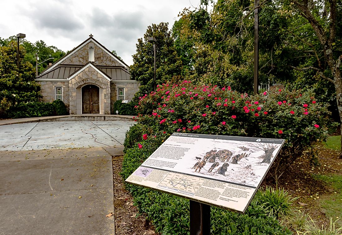 A Trail of Tears memorial plaque in Tennessee. Editorial credit: JNix / Shutterstock.com.