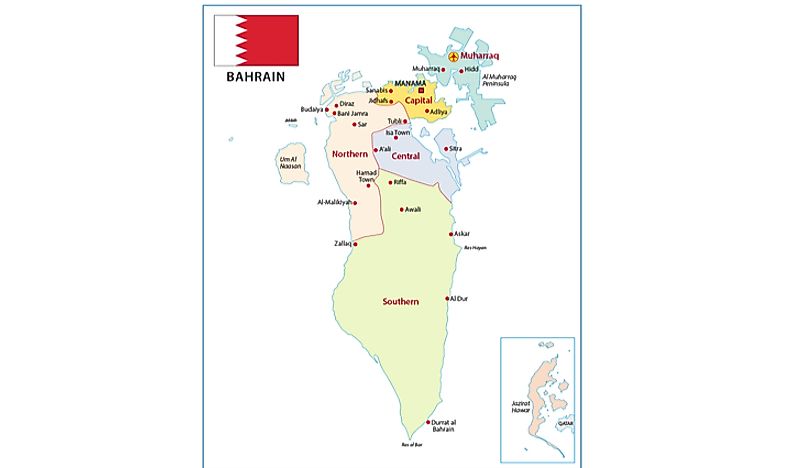A map showing the islands of Bahrain.