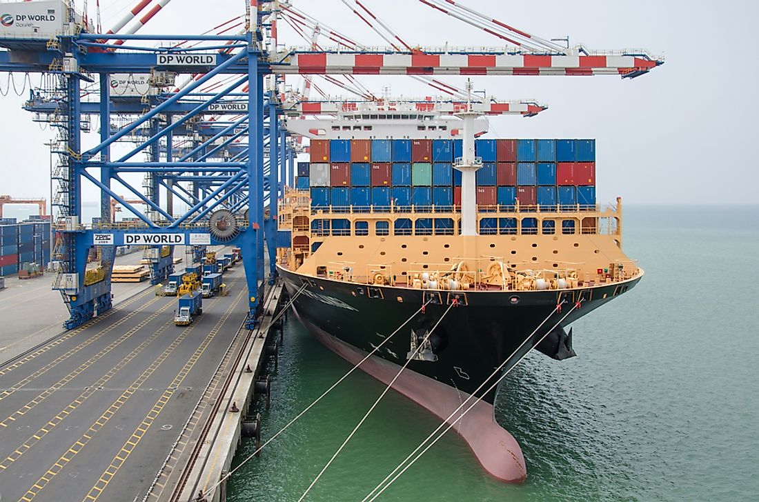 A container vessel docks in Djibouti. Editorial credit: Druid007 / Shutterstock.com. 