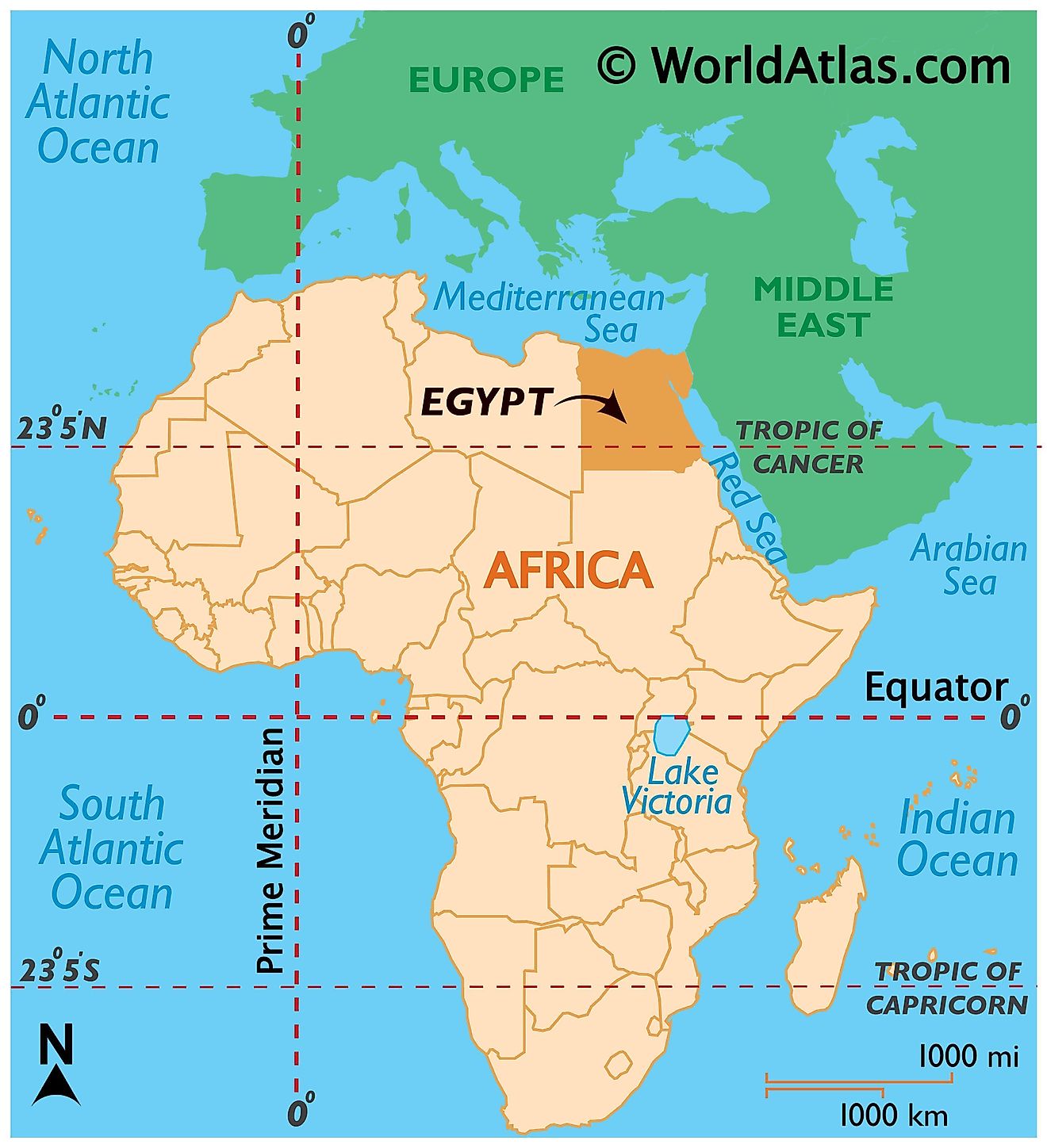 Map showing location of Egypt in the world.
