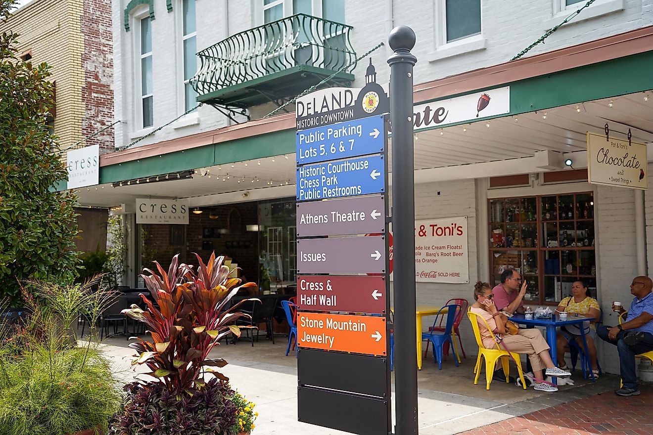 Cafe in downtown DeLand, Florida, via JennLShoots / Shutterstock.com