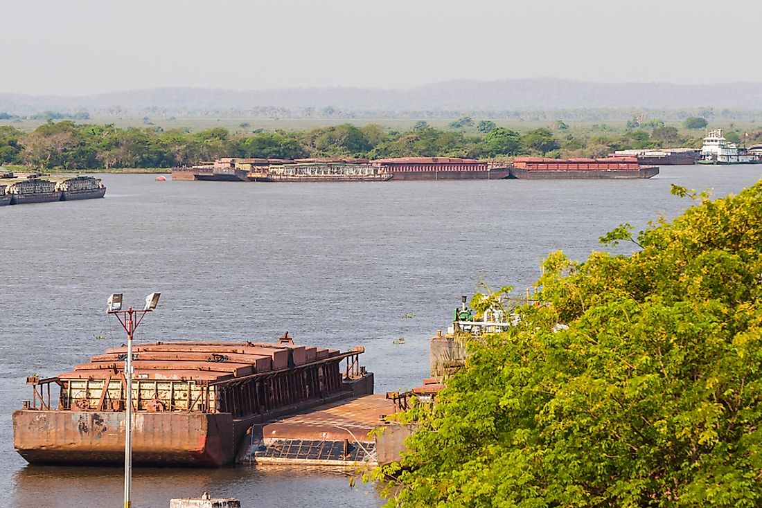 A barge carrying soybeans in Paraguay. 