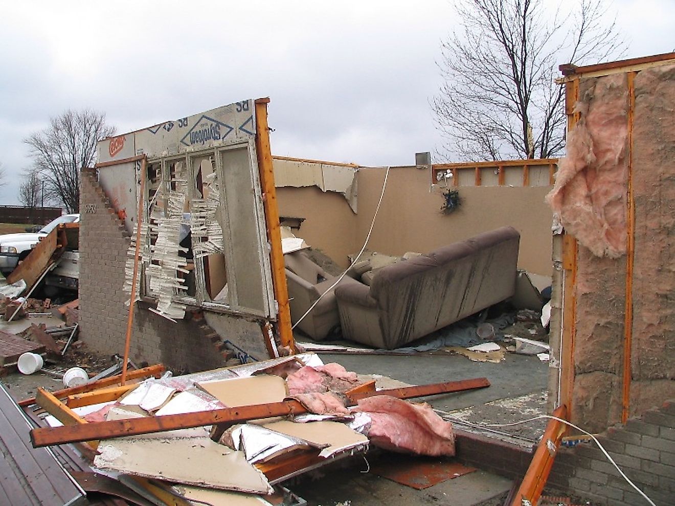 A home destroyed by an EF2 tornado in Dubois County, Indiana. Image credit: National Weather Service/Public domain