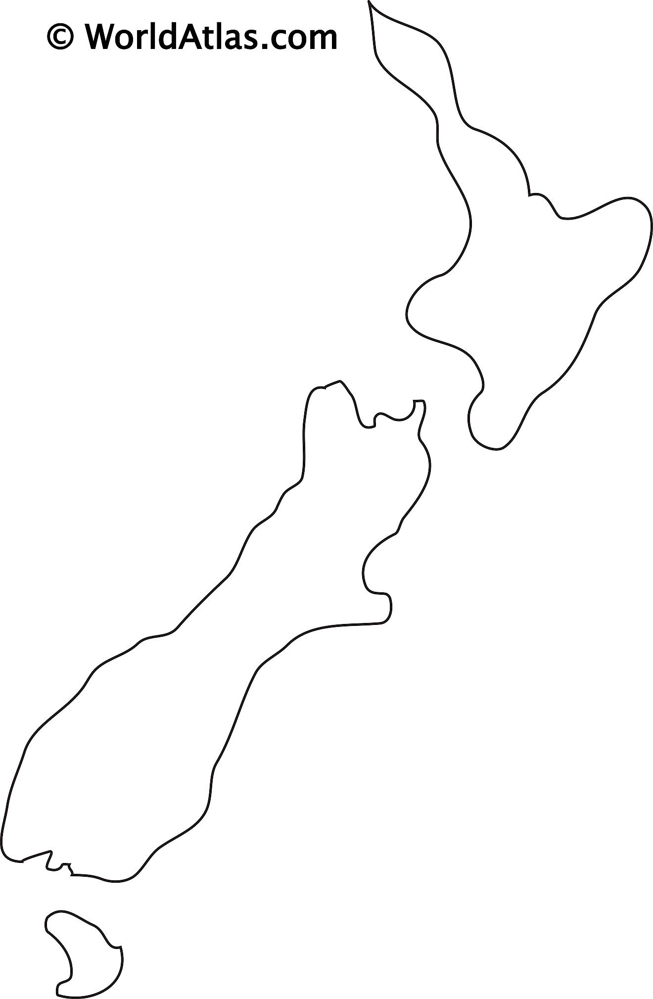 Blank Outline Map of New Zealand
