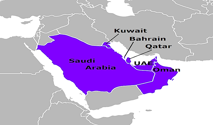 A map showing the GCC countries.