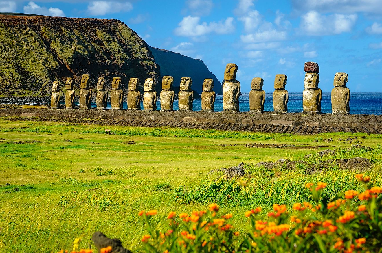 The ancient moai of Ahu Togariki, on Easter Island, some 2,000 miles off the coast of Chile. Image credit:  Kristopher Kettner/Shutterstock.com