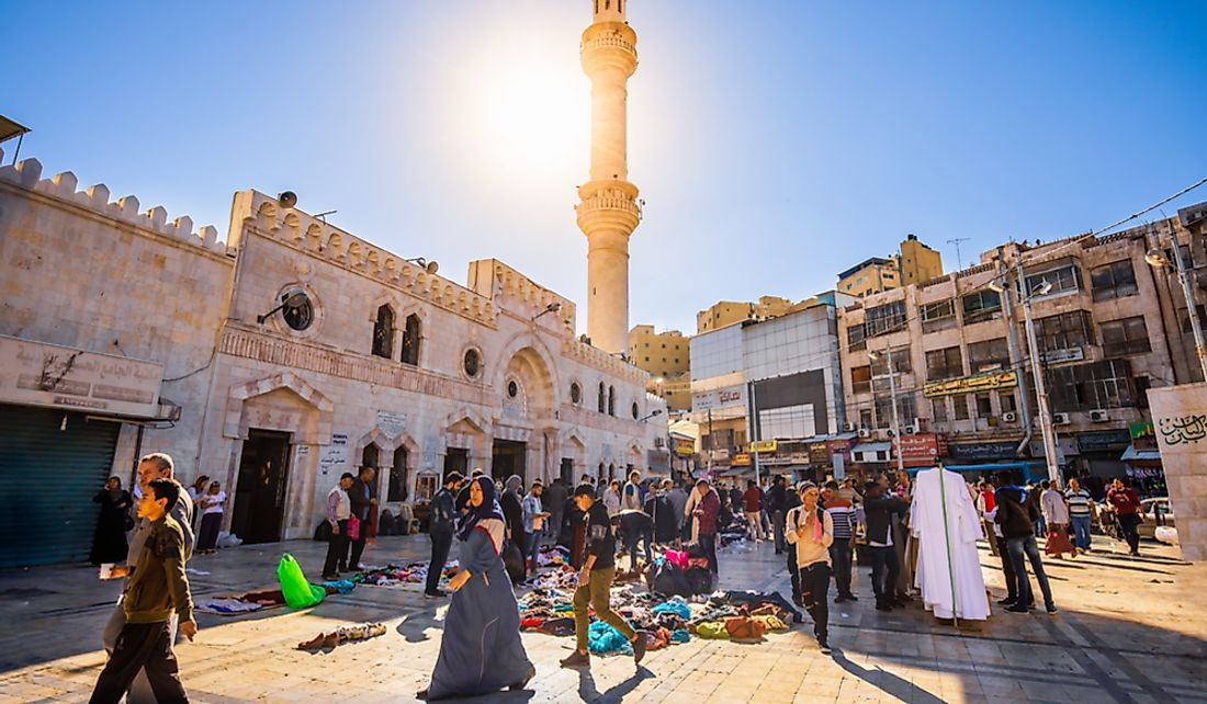Outside the Al-Husseini Mosque in Amman, Jordan.  Editorial credit: Maurizio De Mattei / Shutterstock.com