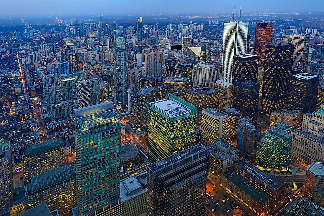 Toronto, Ontario, Canada, in North America. North America is the world's most urbanized country.