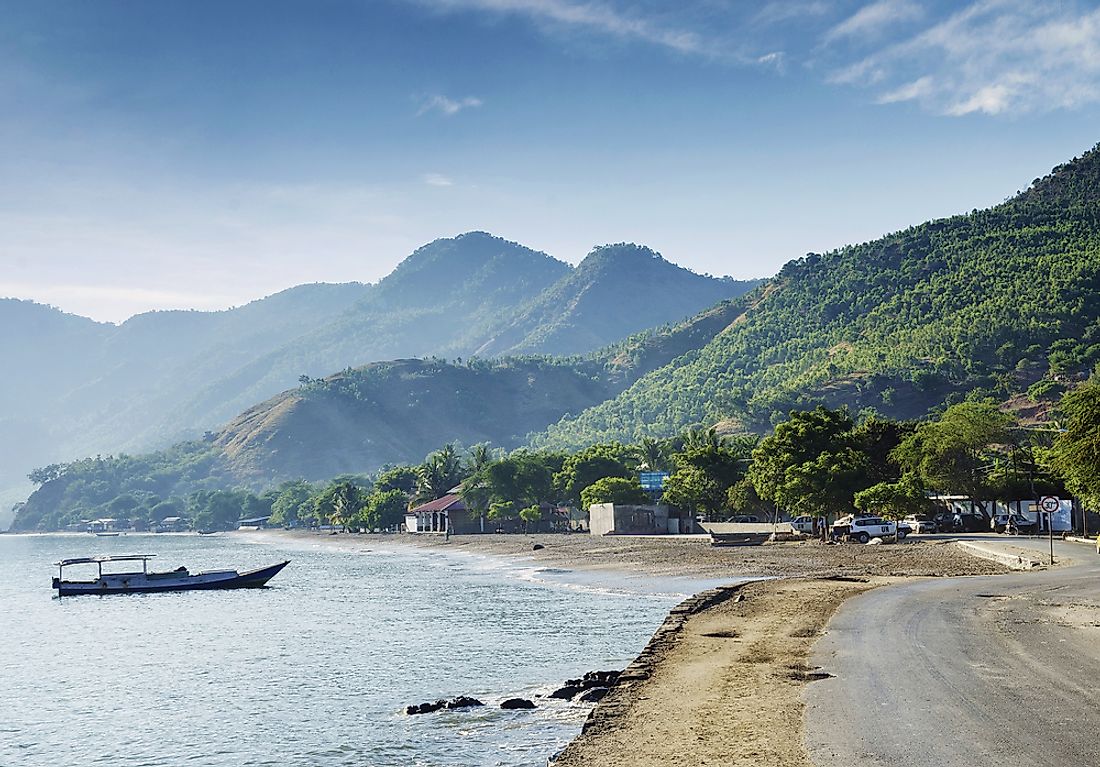 Coastal view of Timor-Leste, a southeastern Asian nation once under Portuguese colonial rule.