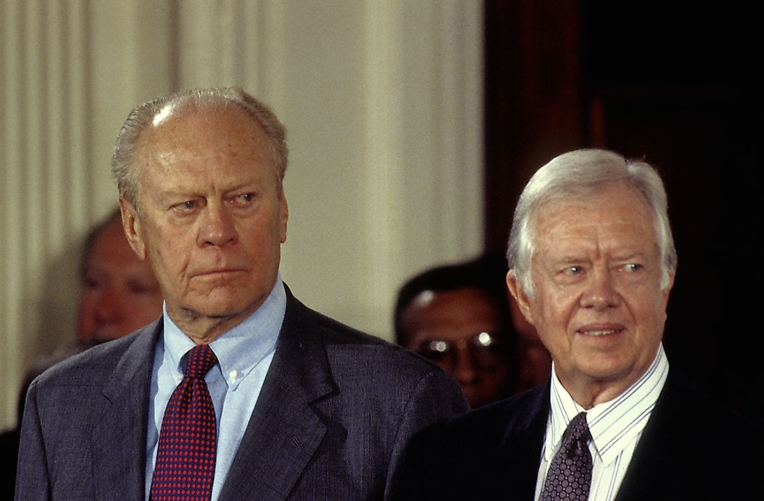 Gerald Ford, left. Editorial credit: mark reinstein / Shutterstock.com. 