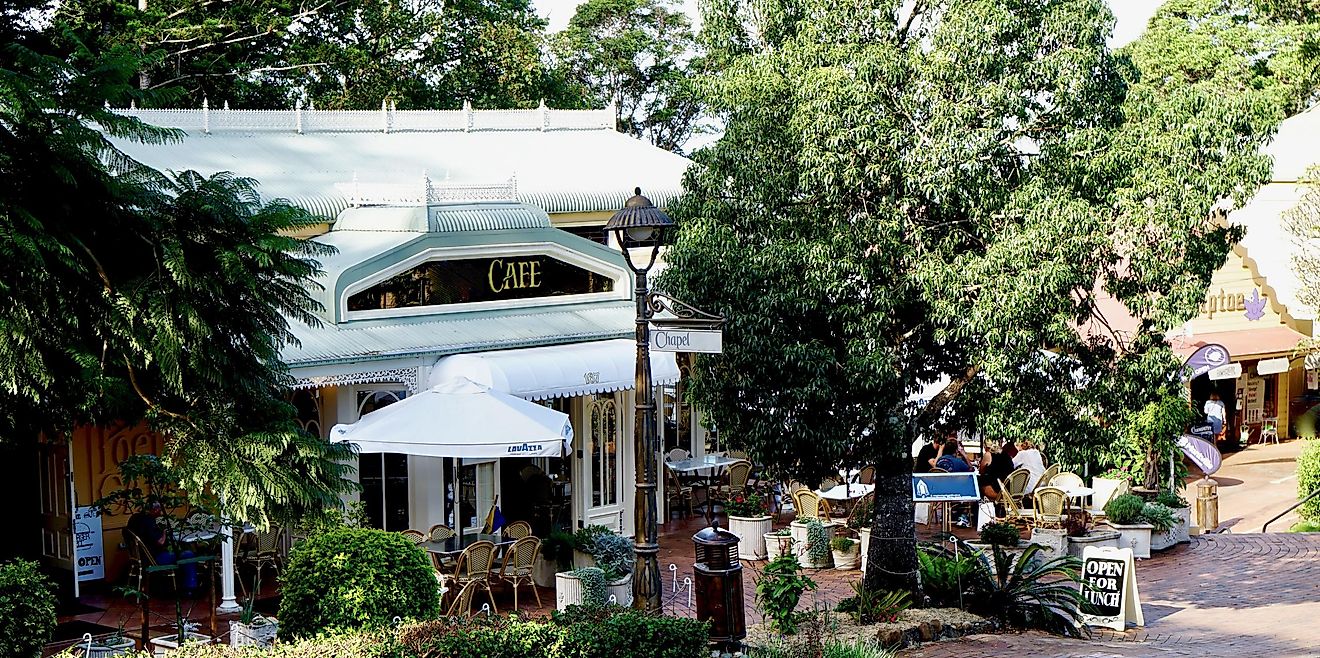Main Street and Poets Cafe, Montville, Sunshine Coast, Queensland