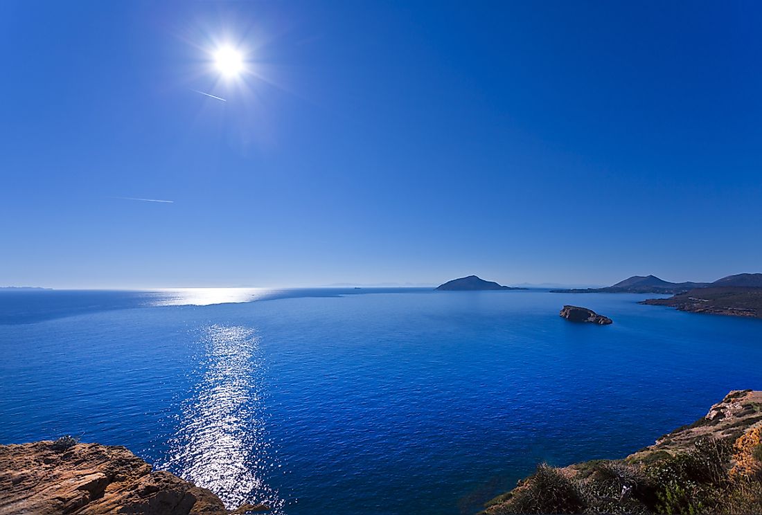 The Aegean Sea sits between the two countries of Greece and Turkey.
