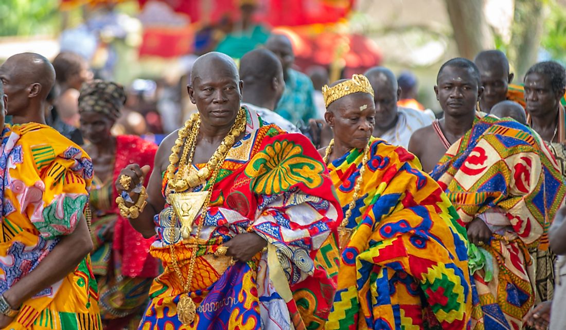 Kante Kings in traditional clothing at the Odwira Festval in Aburi, Ghana.   Editorial credit: Yaayi / Shutterstock.com