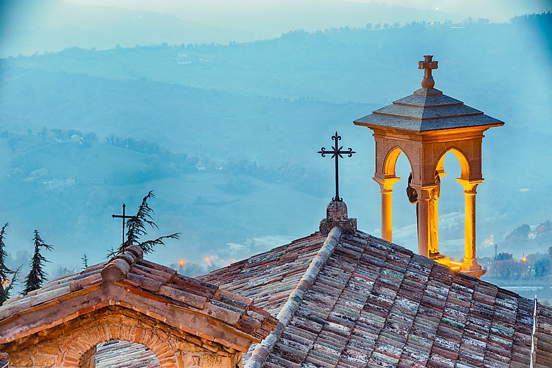 The roof of a church in San Marino. 