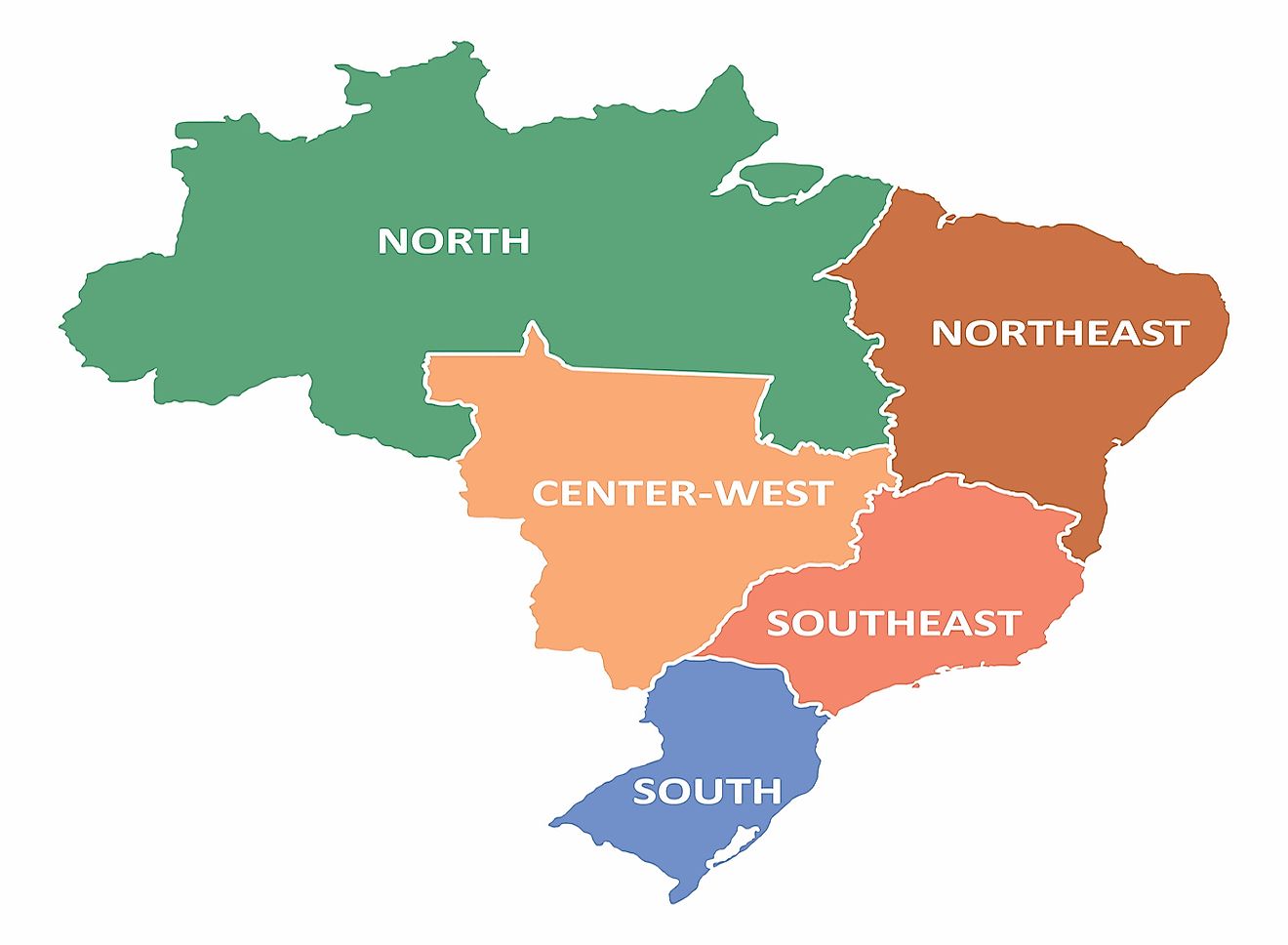A map showing the five regions of Brazil. Image credit: Luisrftc/Shutterstock.com