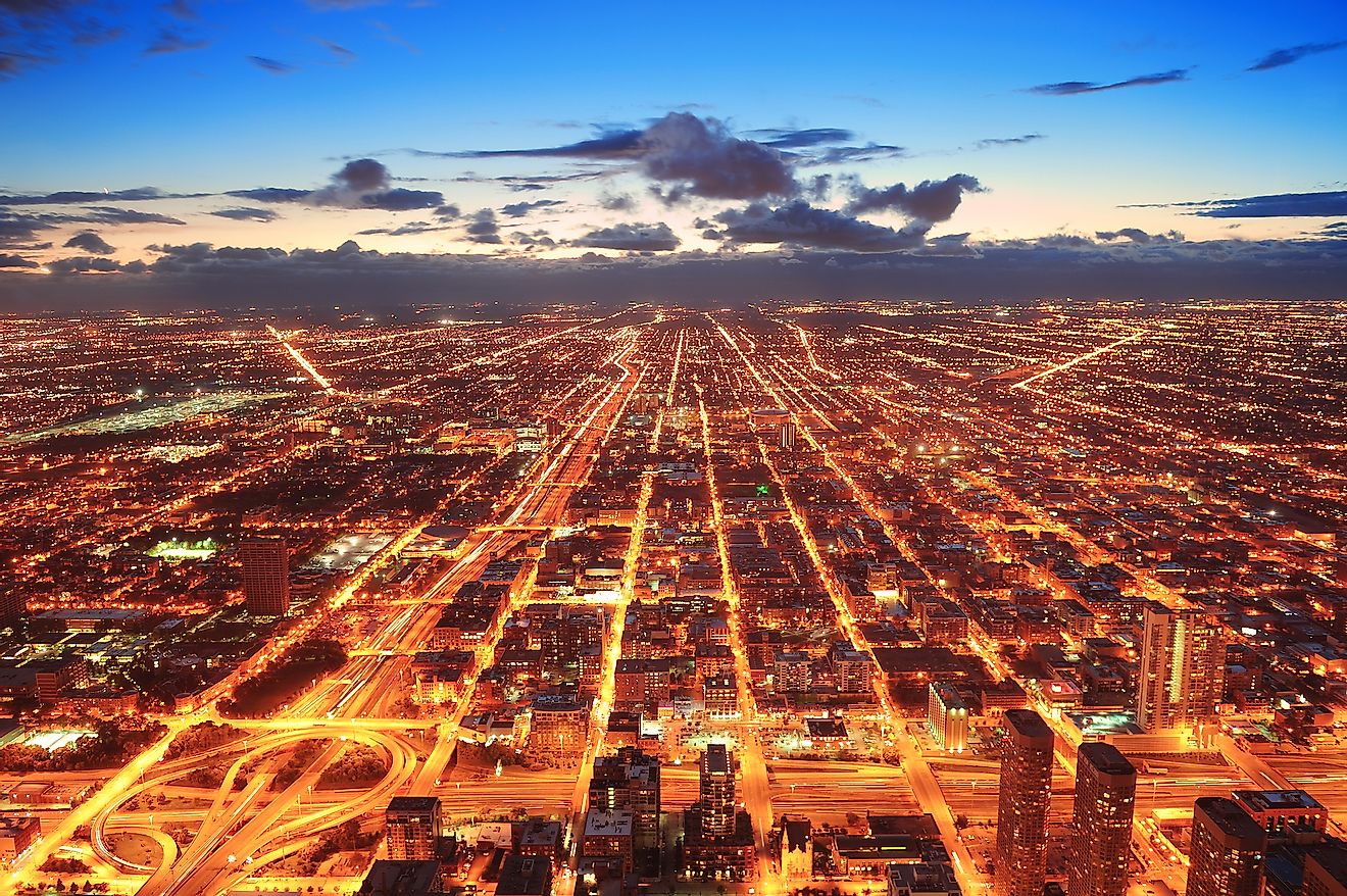Chicago city lights visible from the sky. Image credit: Songquan Deng/Shutterstock.com